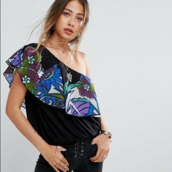 Free People NWT One Shoulder Annka Floral Top XS - Picture 1 of 8